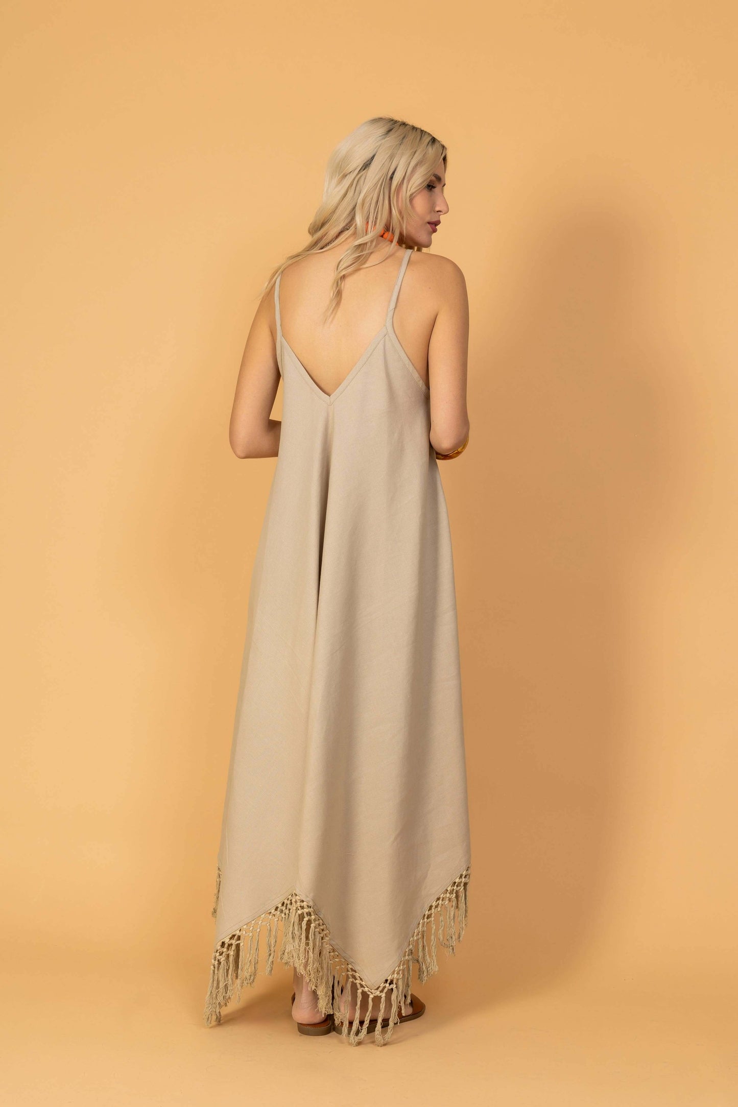Strap Dress with Brown Stripe