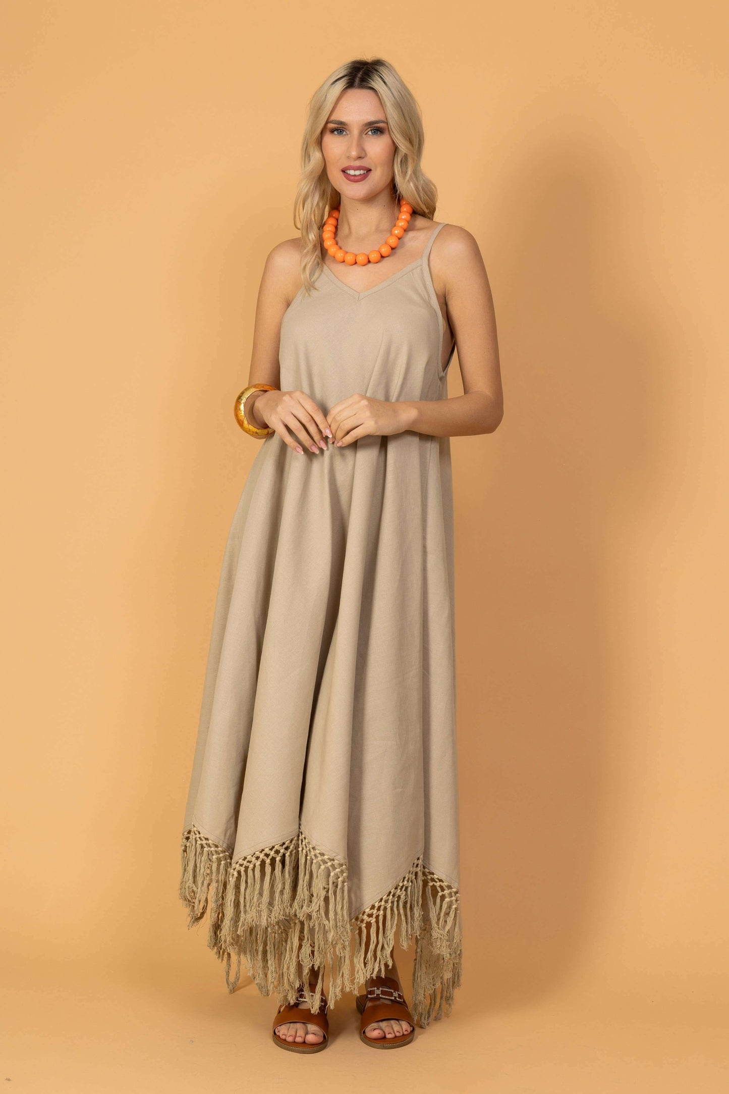 Strap Dress with Brown Stripe