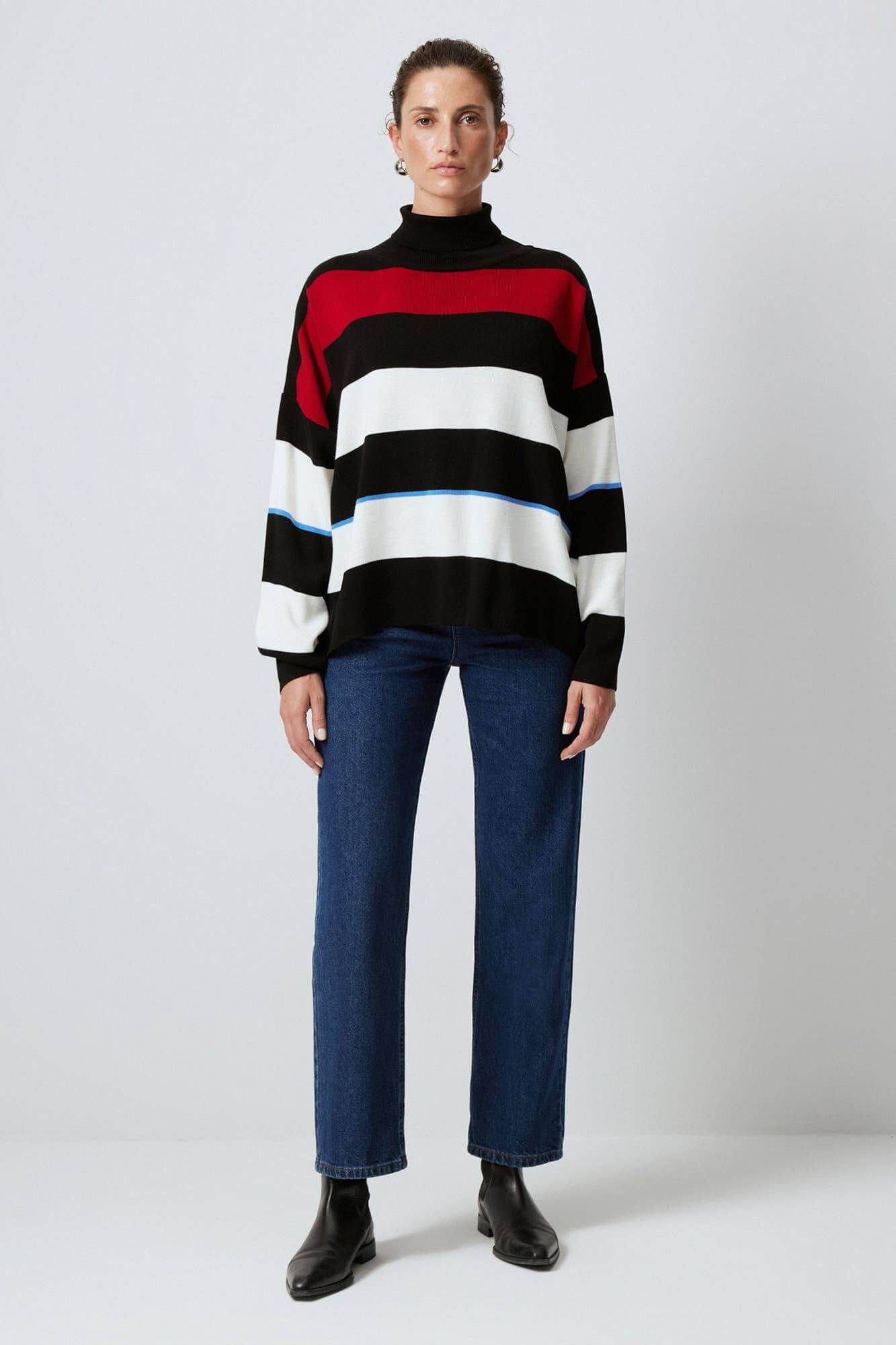 Turtleneck Striped Knit Sweater