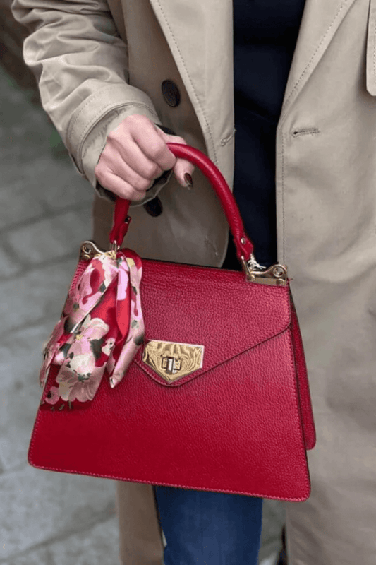 Italian leather satchel handbag in deep red handcrafted by Florence artisans - Lusso