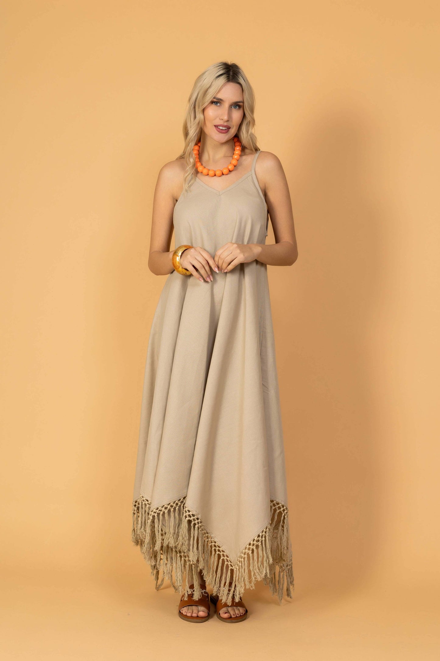 Strap Dress with Brown Stripe