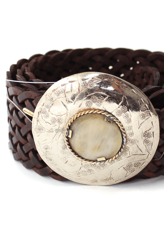 Made in Morocco - Round Buckle Cream Stone Leather Belt