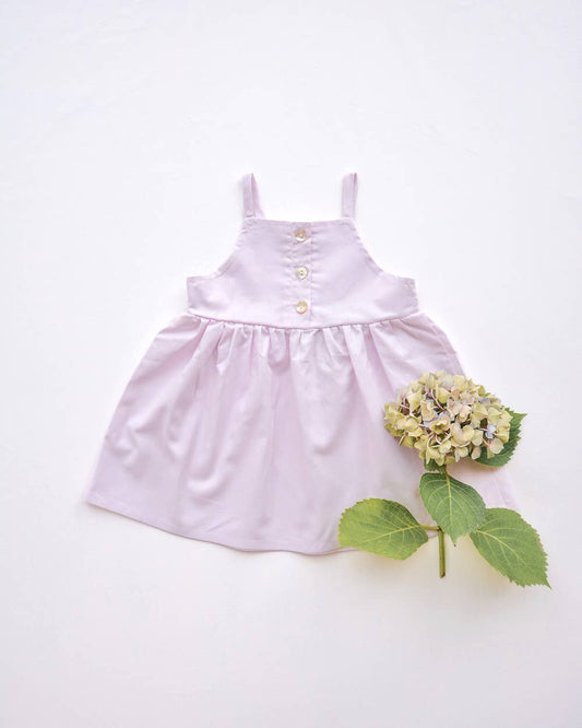 TARA Dress – Sleeveless, Shell Buttons, Lilac