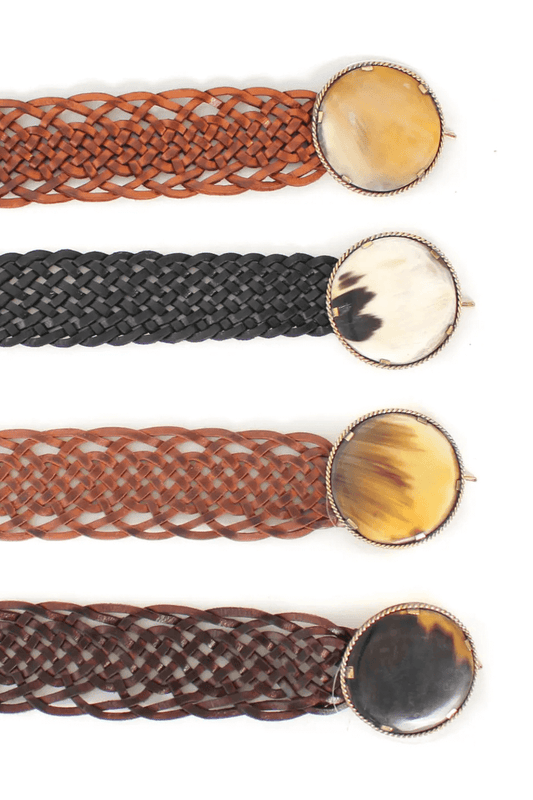 Round Buckle Cream Medallion Leather Belt