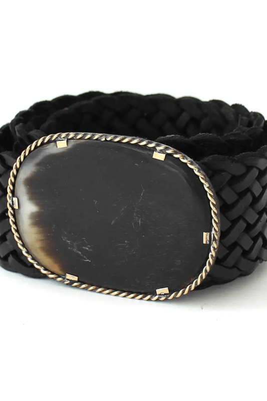 Oval Black Stone Buckle Leather Belt