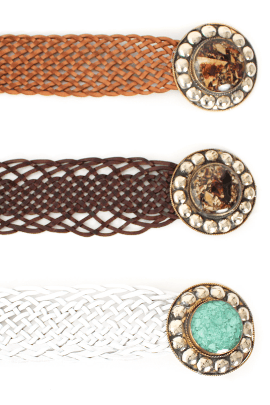 Round Buckle Green Stone Leather Belt