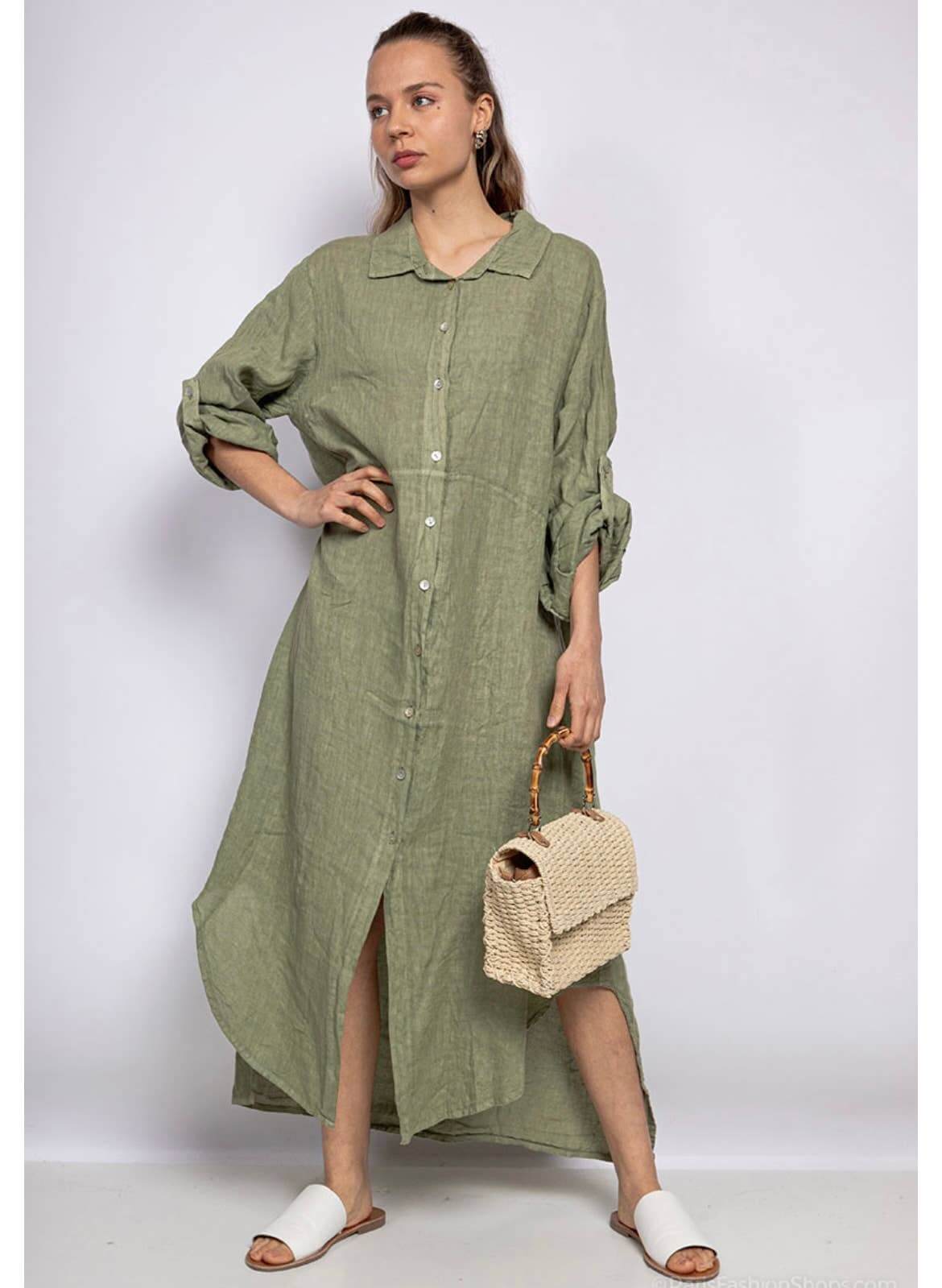 Handcrafted Italian Linen Long Shirt - Spring Summer