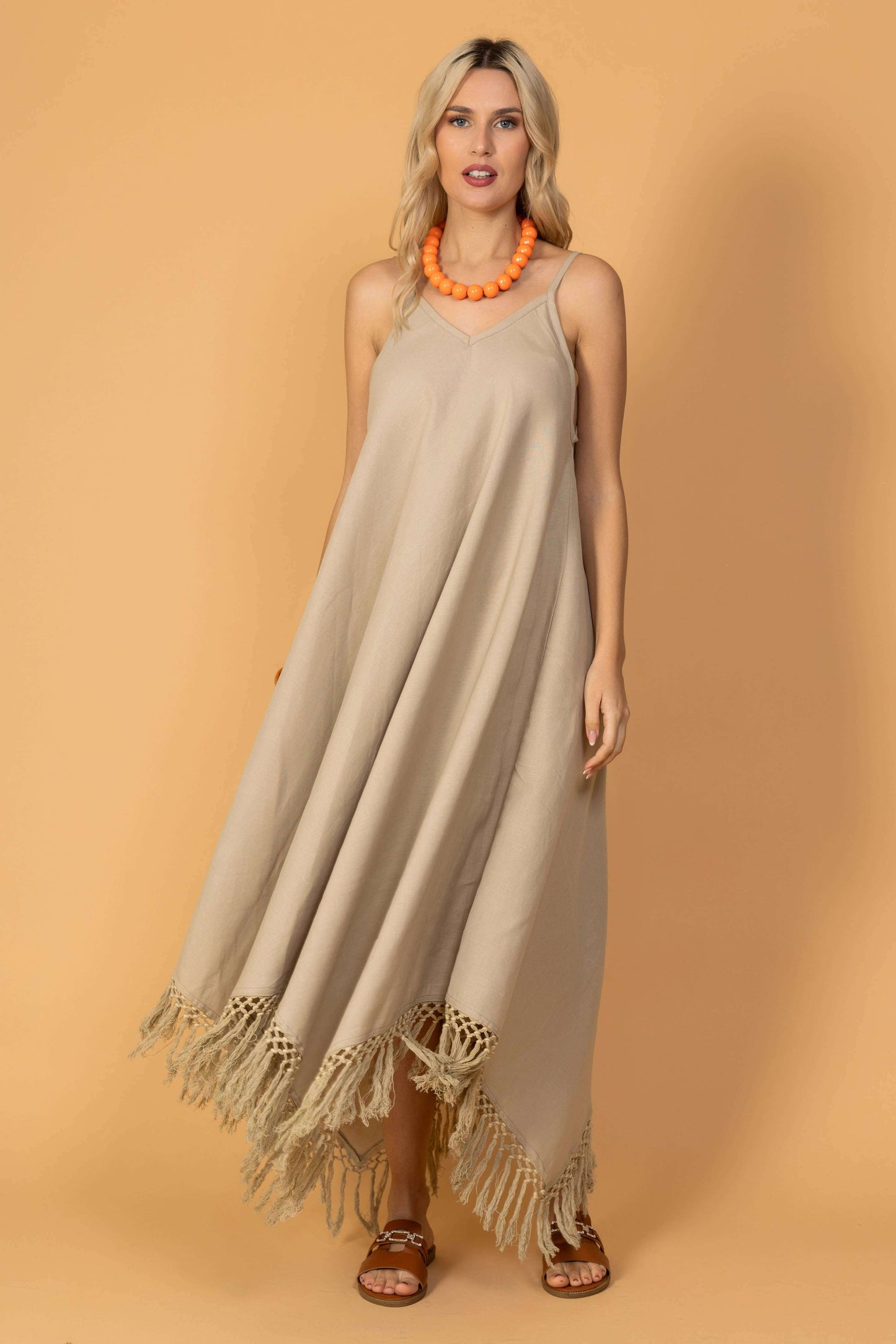 Strap Dress with Brown Stripe