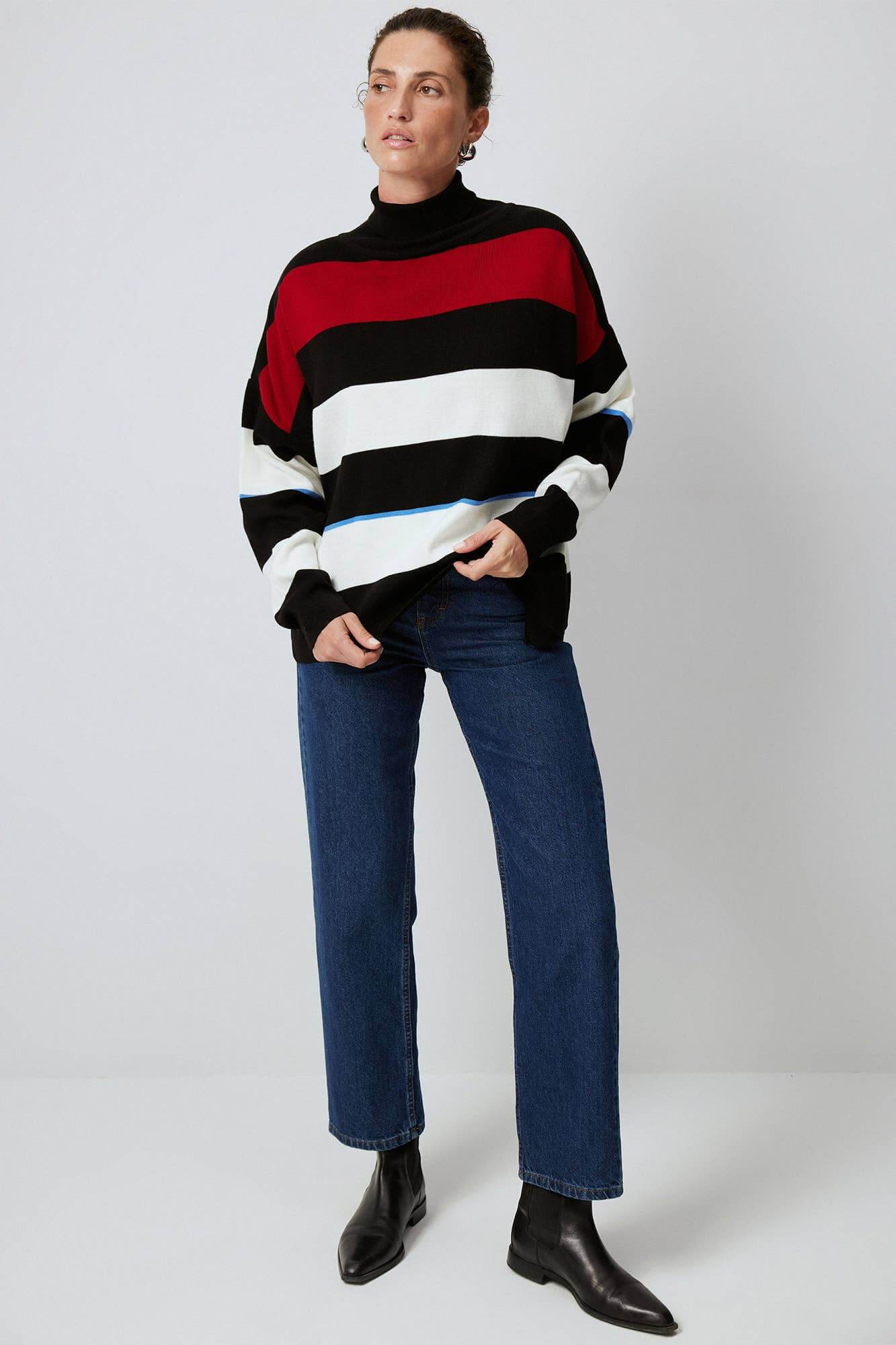 Turtleneck Striped Knit Sweater