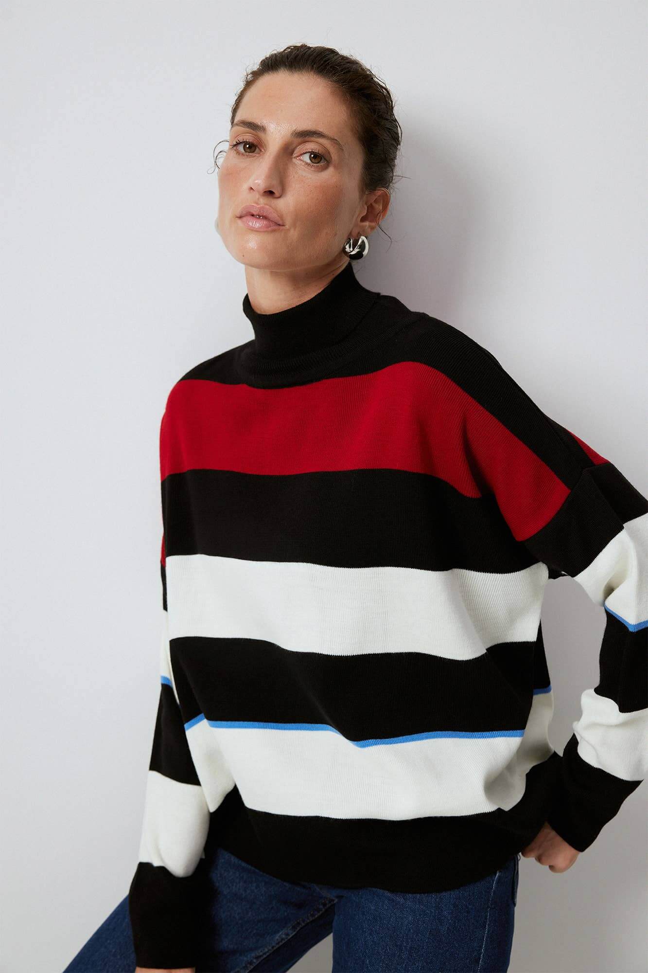 Turtleneck Striped Knit Sweater