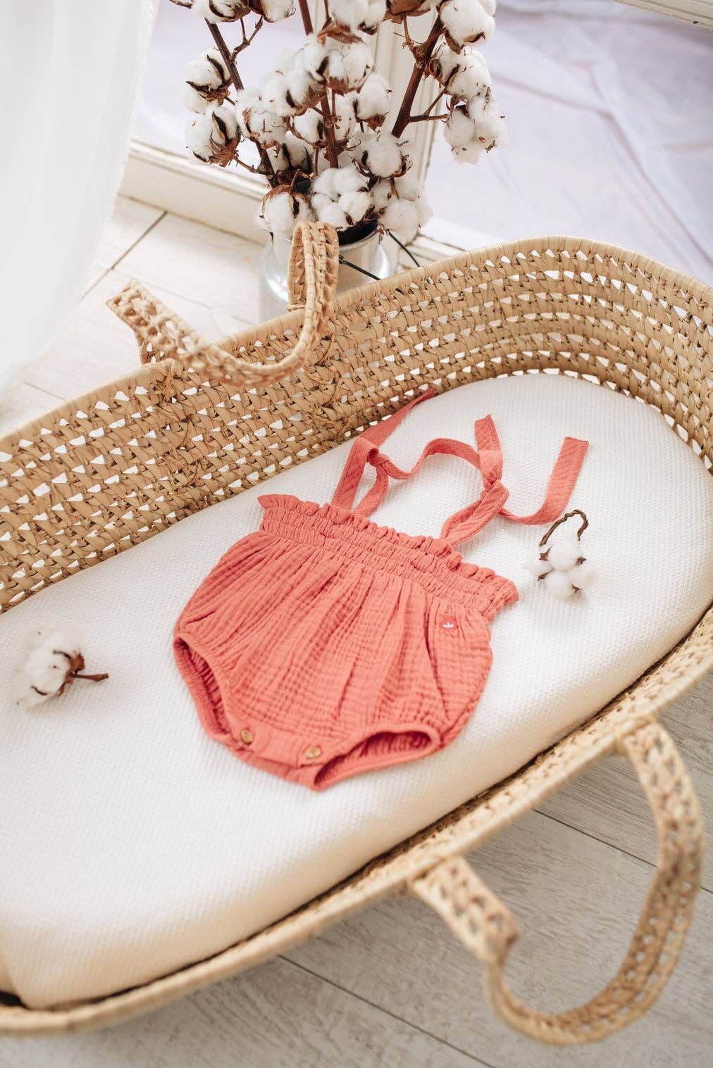 Organic Cotton Baby Girl Romper with Straps